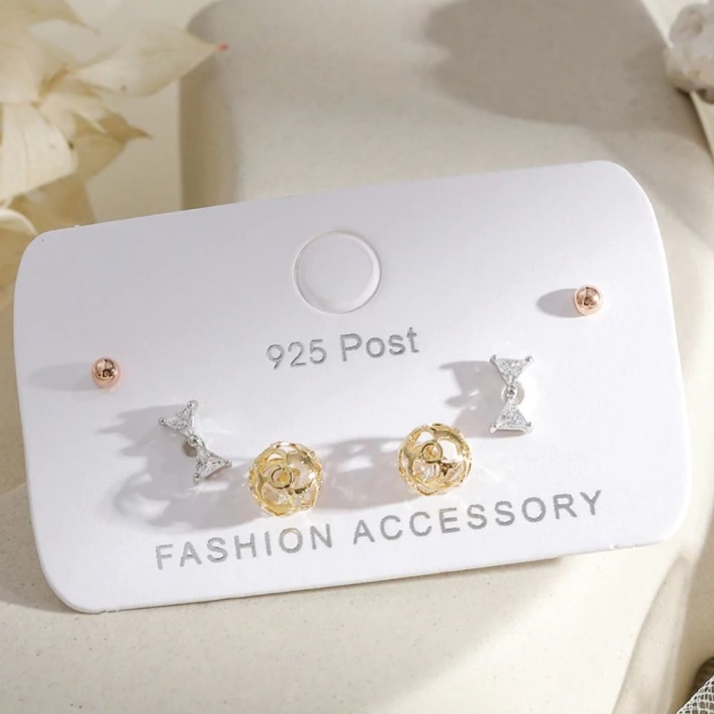 6 PCS NEW 925 Sterling Silver 3 Colors Earrings - Picture 2 of 4